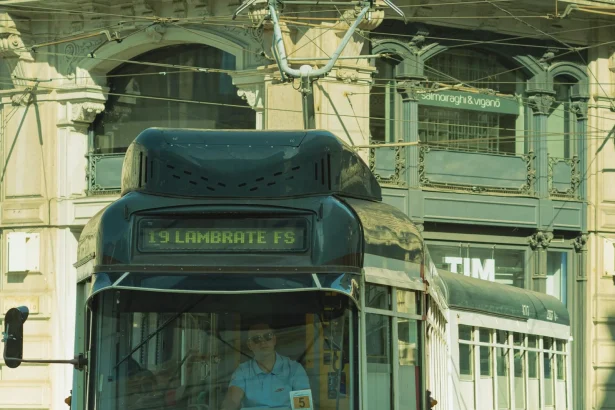 Vintage tram in Milan showcasing classic European city transport.