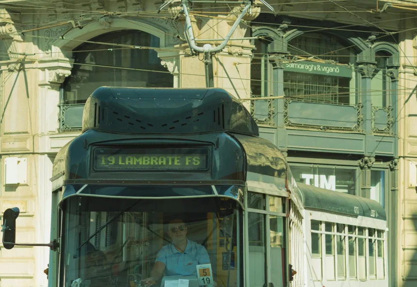 Vintage tram in Milan showcasing classic European city transport.