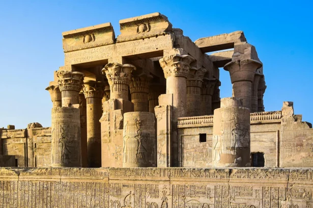 Explore the majestic ancient ruins of Kom Ombo Temple with intricate carvings.