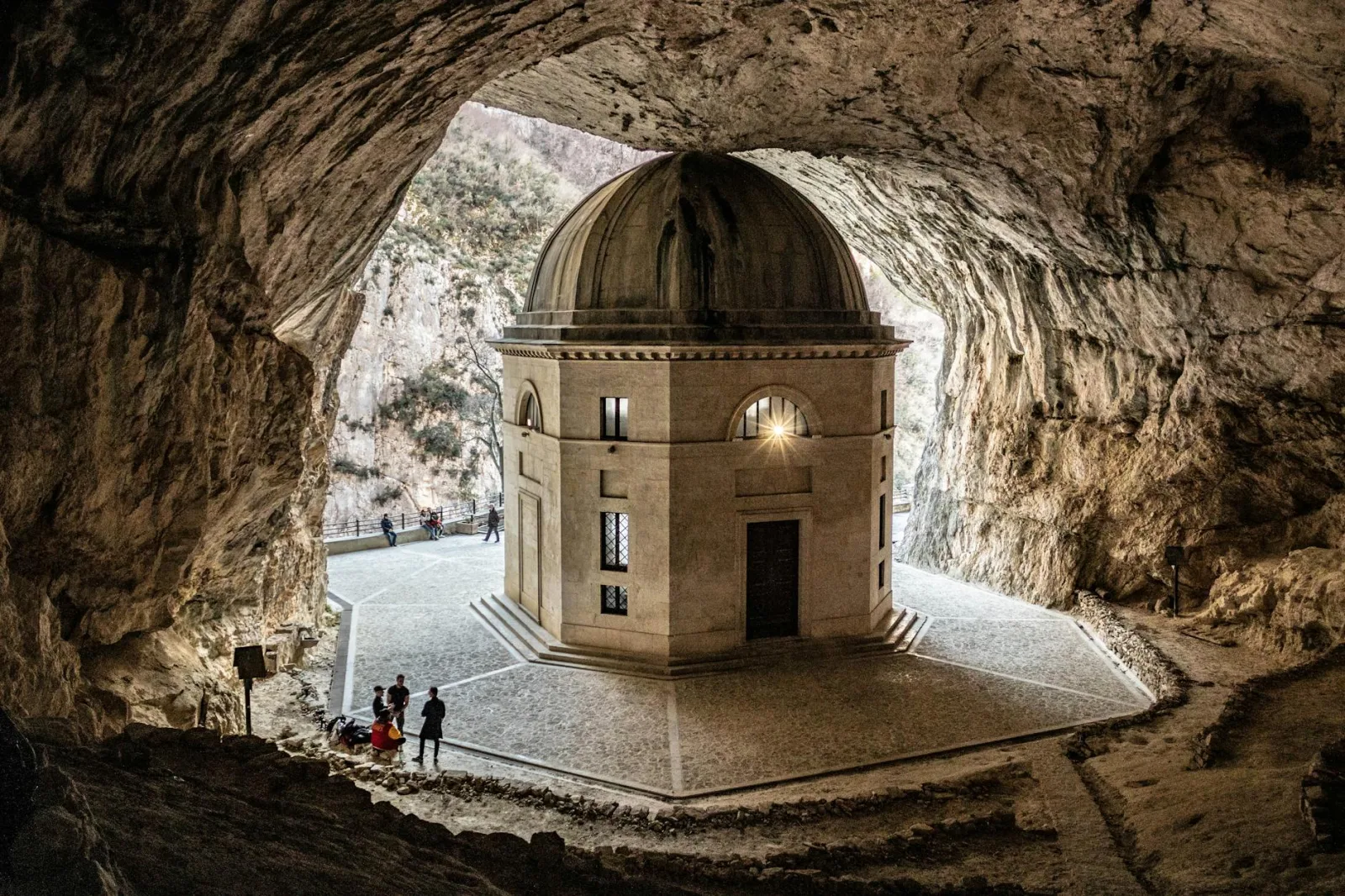 Scenic view of Tempio del Valadier within a cave in Genga, Italy. Iconic travel destination.