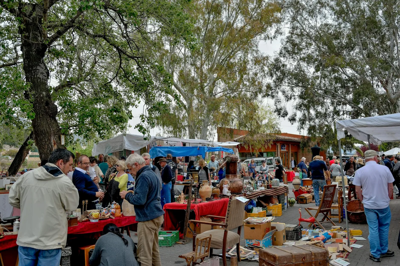 Explore the bustling flea market in Jalón, Spain, with antiques and local crafts.