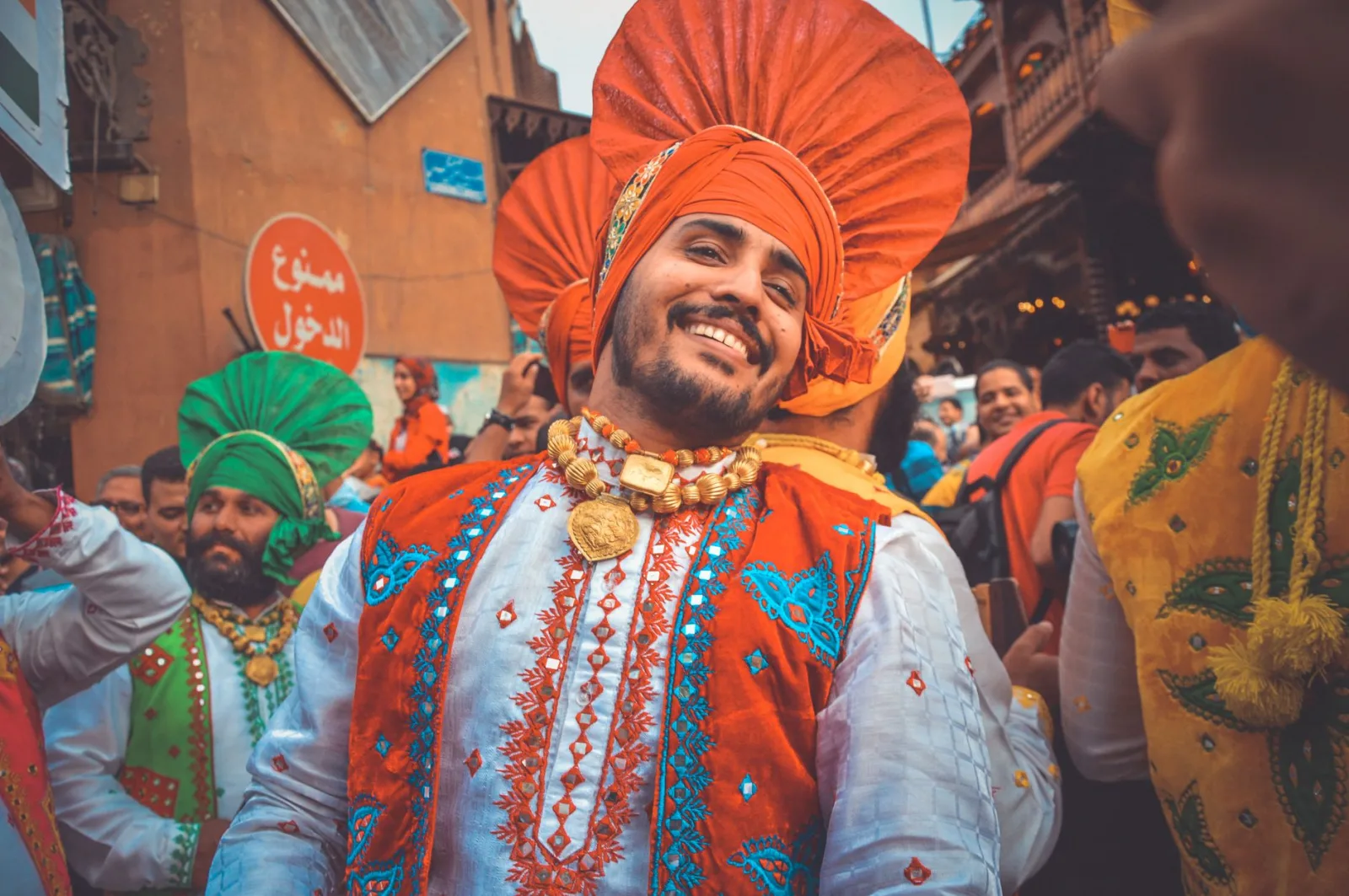Colorful celebration of Indian culture at a street festival in Cairo, Egypt.