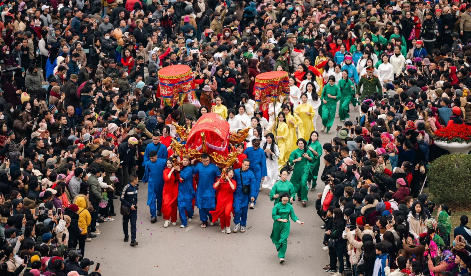 Colorful procession at Ky Cung Ta Phu Temple Festival, Vietnam.