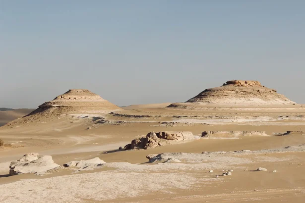 Explore the arid desert landscape of Matrouh, Egypt, showcasing unique geological formations.