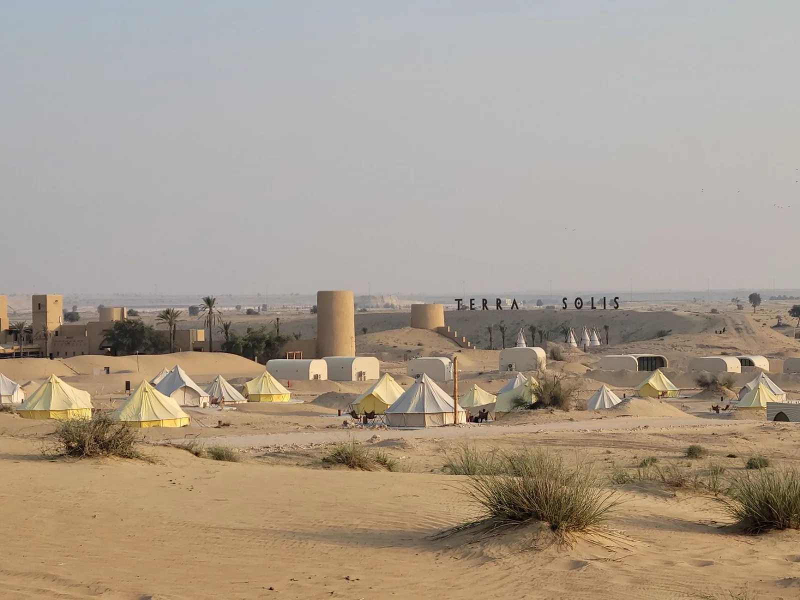 Tents set up in a desert at Terra Solis. Captured during a sunny day reflecting nomadic lifestyle.