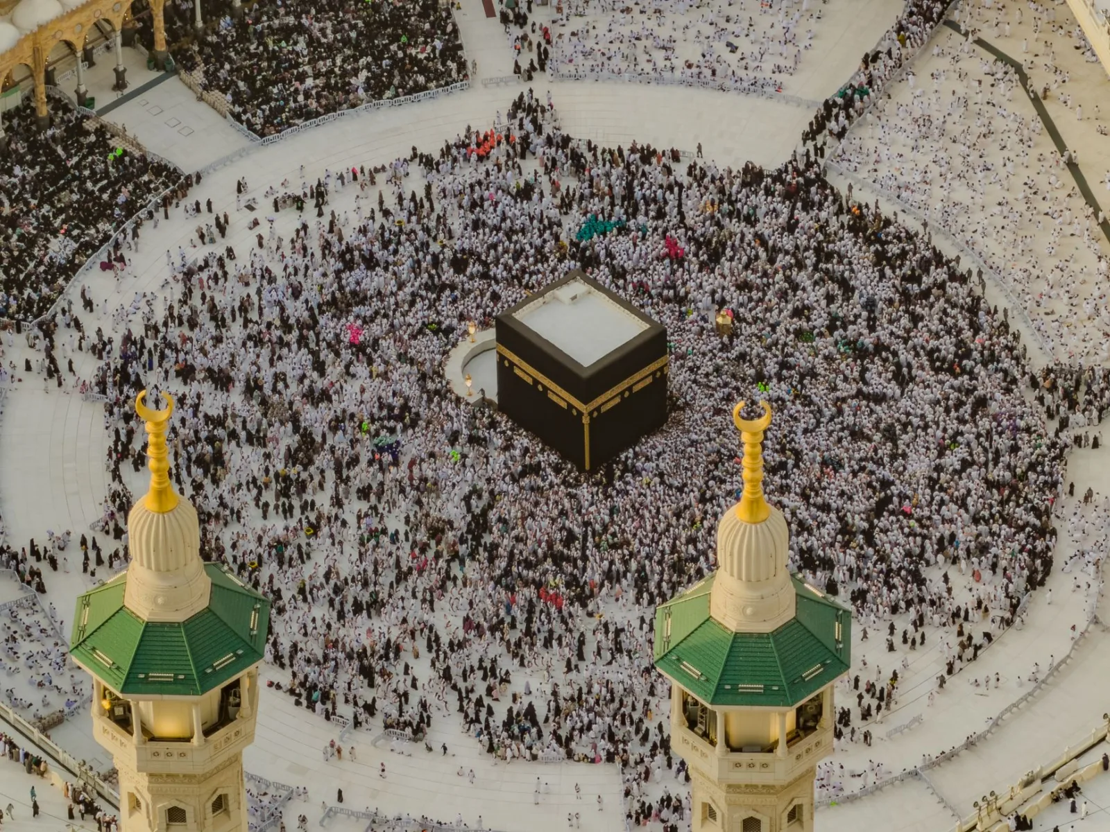 Thousands of pilgrims gather around the Kaaba in Mecca during Hajj.